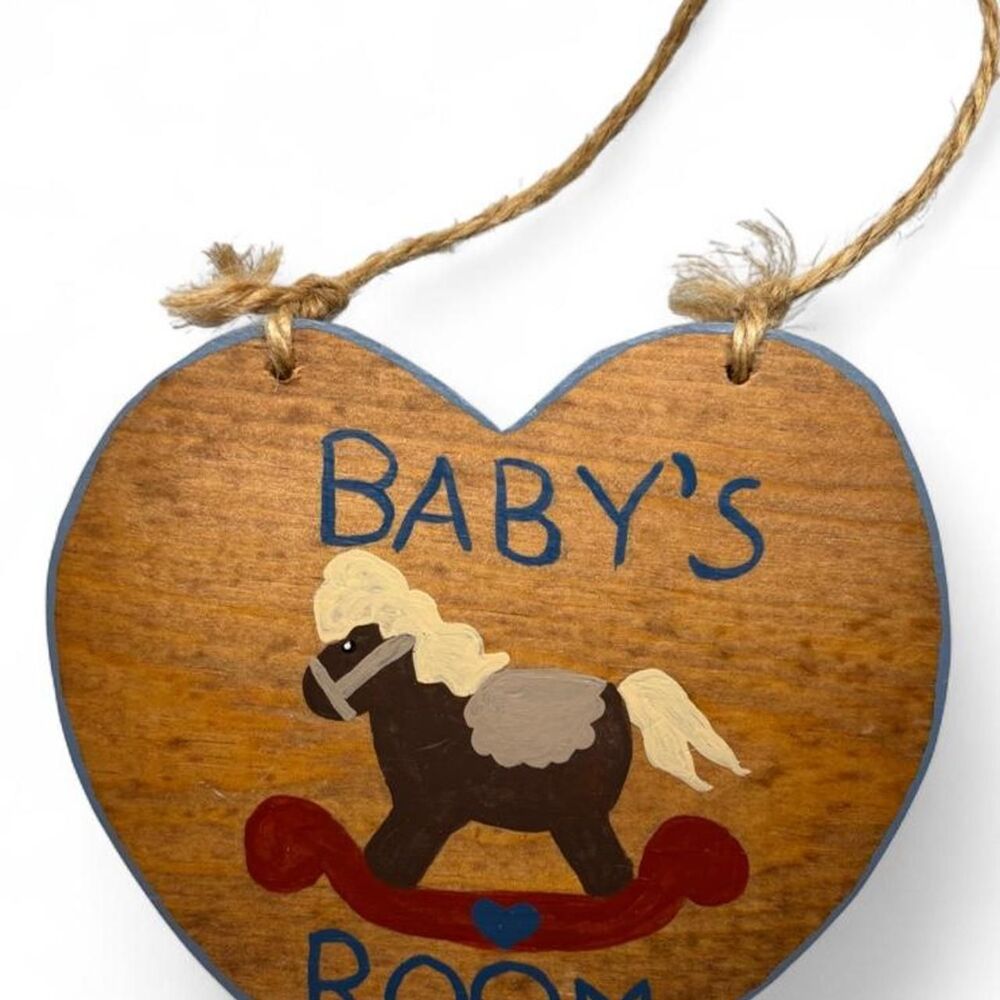 Vintage Nursery Wooden Heart Baby’s Room Rocking Horse Wall Decor Nostalgic